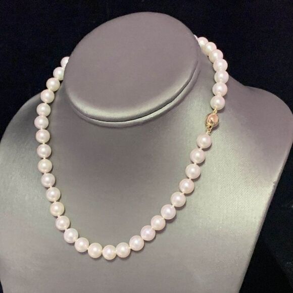Akoya Pearl Necklace 14k Yellow Gold 8.5 mm 16" Certified $3,950 111841 - Picture 6 of 9